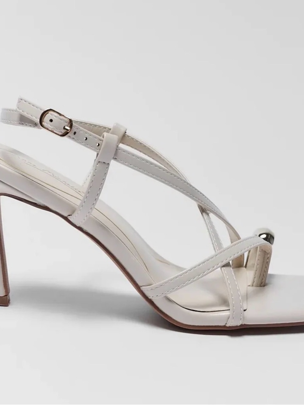 Anne Michelle Cream Strappy Block Heels with Gold Accent - Picture 2 of 6